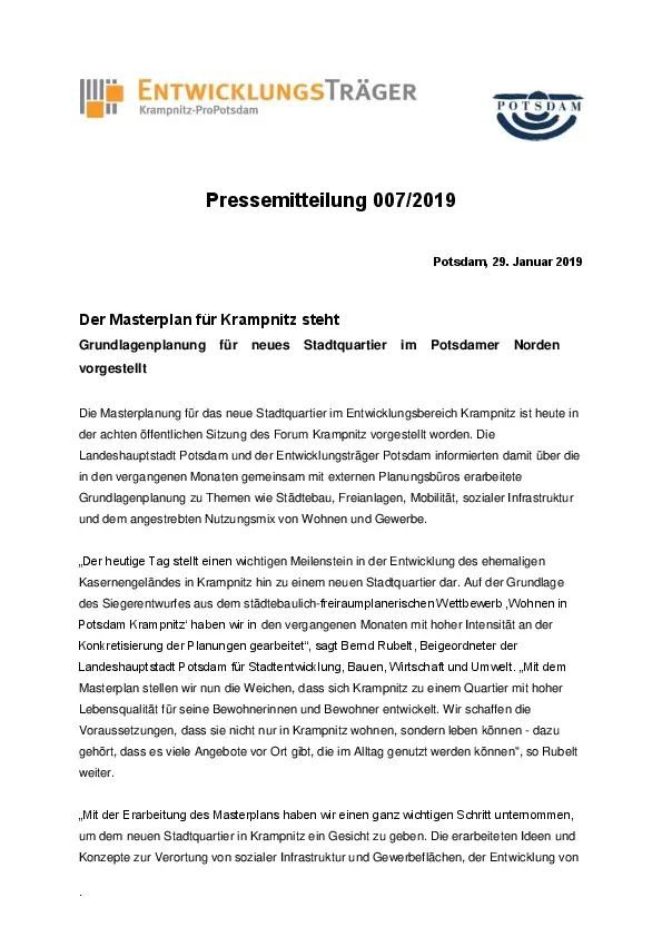 Der Masterplan für Krampnitz steht Der Masterplan für Krampnitz steht