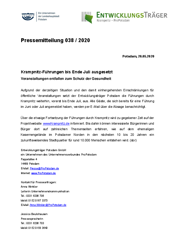 Pressemitteilung Entwicklungsträger Potsdam 