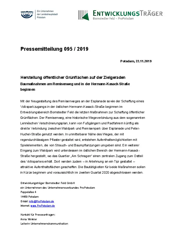 Entwicklungsträger Bornstedter Feld GmbH Entwicklungsträger Bornstedter Feld GmbH