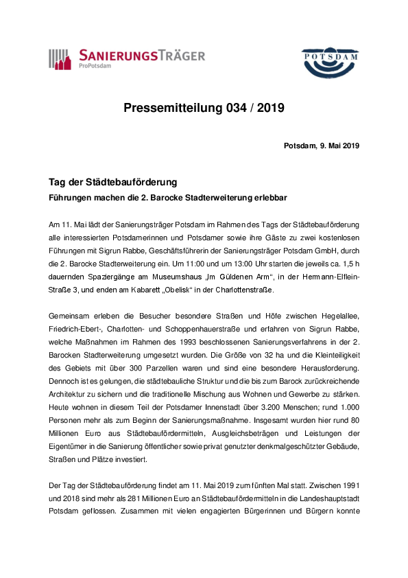 Pressemitteilung zum Tag der Städtebauförderung