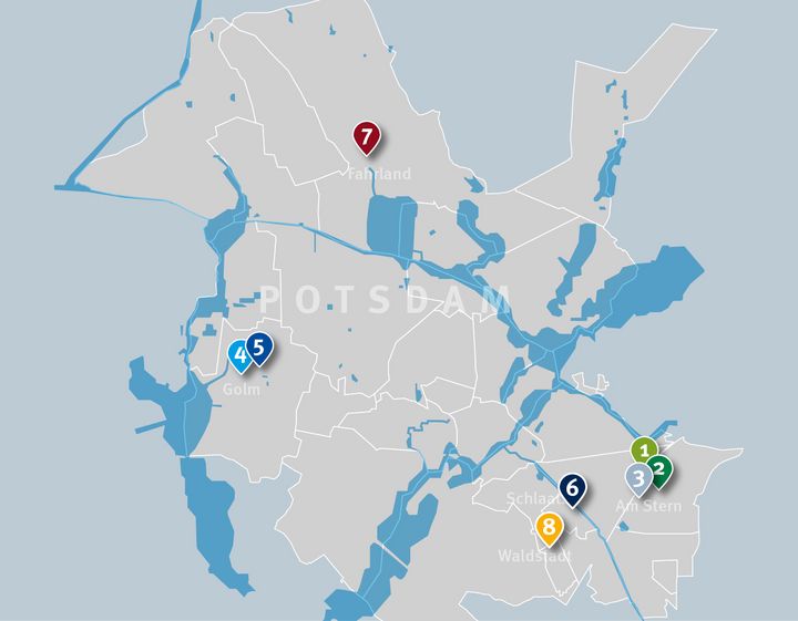 Grafik: Draufsicht auf Potsdams Kieze und Verortung Sonderbauprogramm ProPotsdam