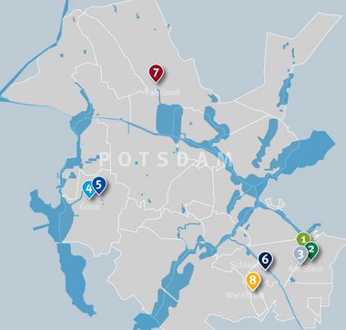 Grafik: Draufsicht auf Potsdams Kieze und Verortung Sonderbauprogramm ProPotsdam