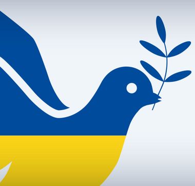 grafische Friedenstaube in den Farben Blau und Gelb und das Logo der ProPotsdam