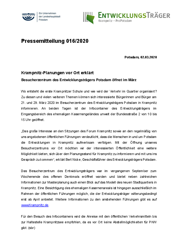 Pressemitteilung: Krampnitz Besucherzentrum