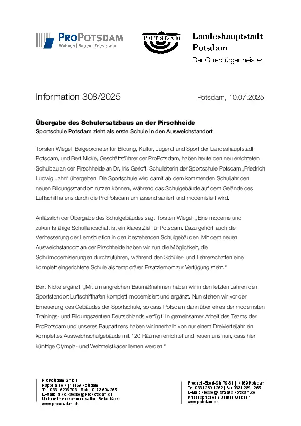 ProPotsdam und Landeshauptstadt Potsdam