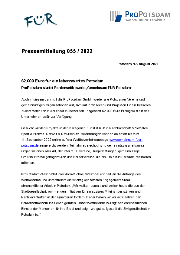 62.000 Euro für ein lebenswertes Potsdam 