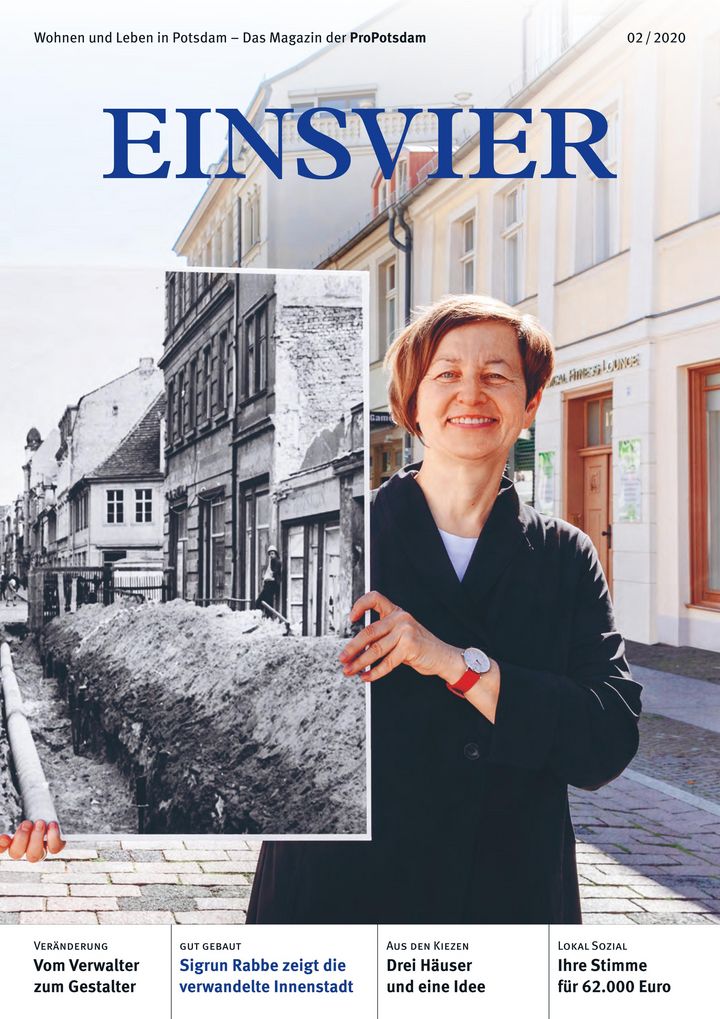 Cover EINSVIER 02 / 2020 mit Sigrun Rabbe, Sanierungsträger Potsdam