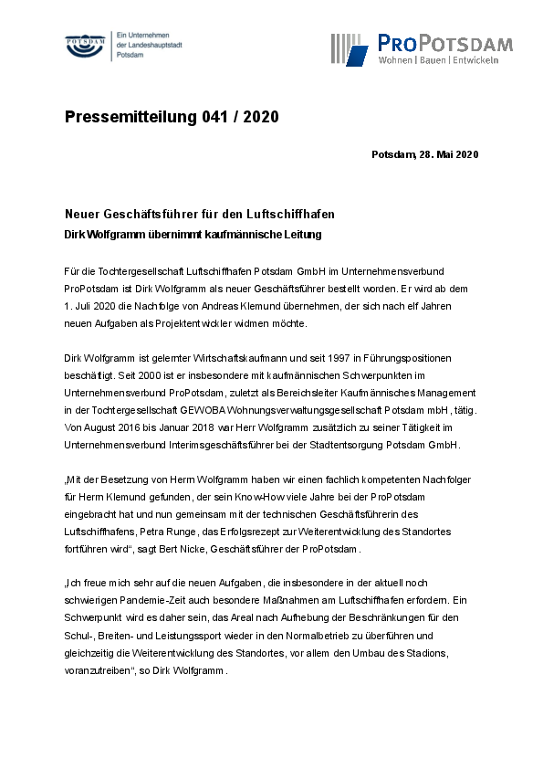 Pressemitteilung ProPotsdam GmbH