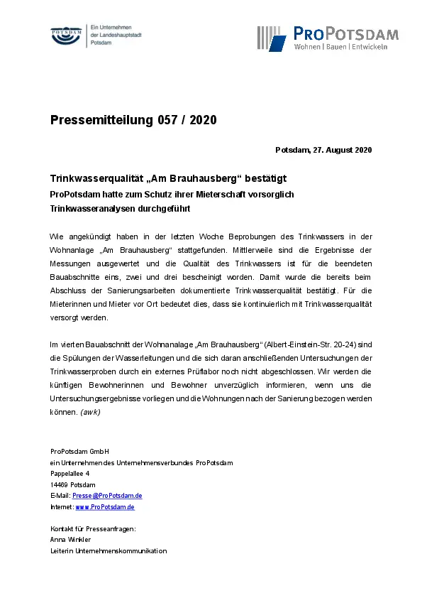 Entwicklungsträger Bornstedter Feld GmbH Entwicklungsträger Bornstedter Feld GmbH