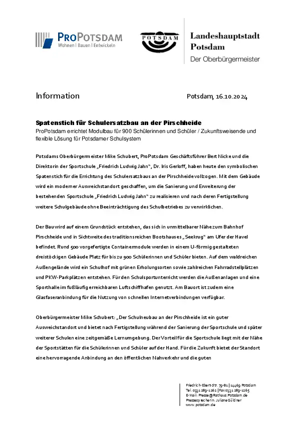 20241016_Pressemitteilung_ProPotsdam_Spatenstich für Schulersatzbau an der Pirschheide 20241016_Pressemitteilung_ProPotsdam_Spatenstich für Schulersatzbau an der Pirschheide