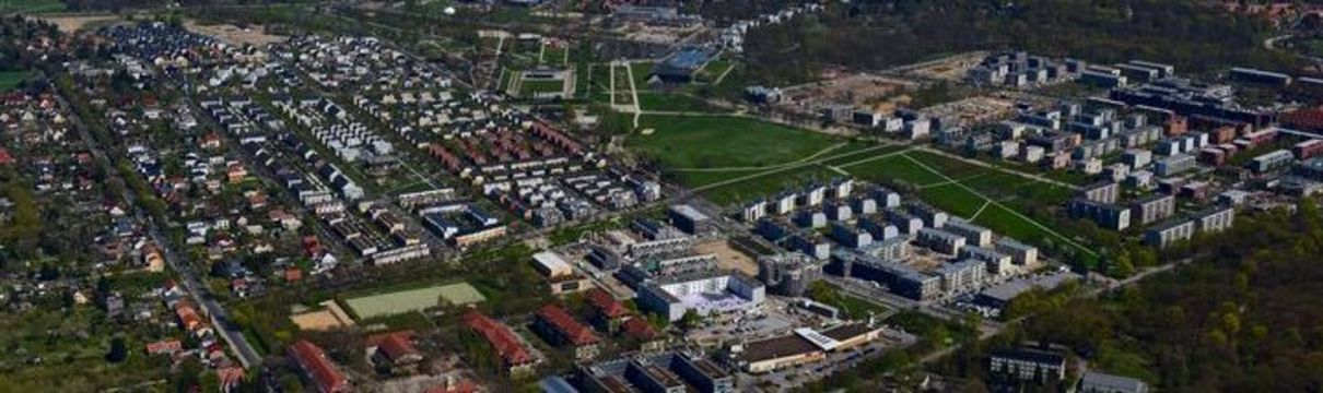 Luftbild des Bornstedter Felds mit dem Volkspark.