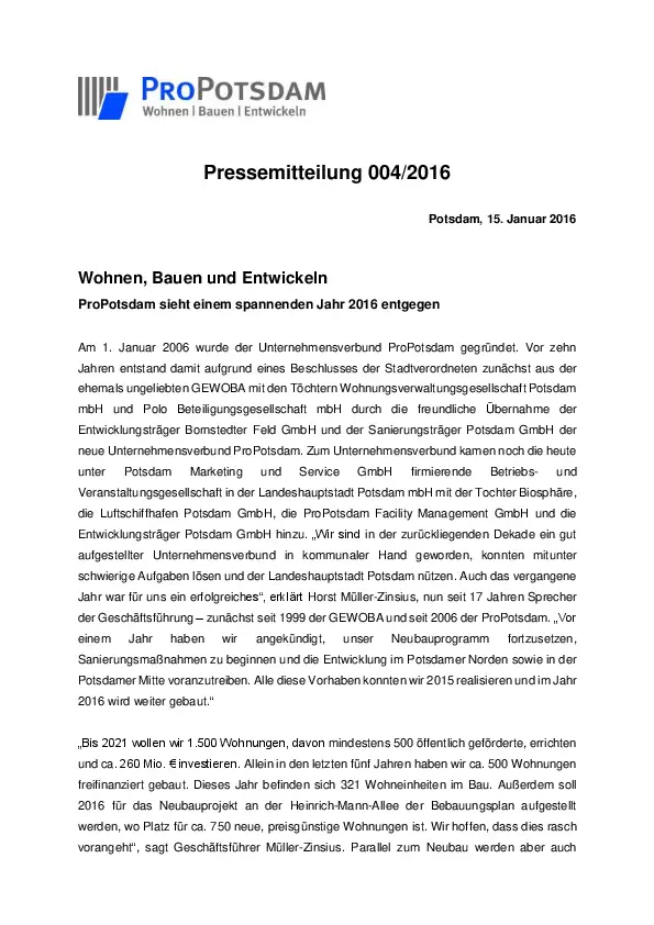 Gemeinnützige Wohn- und Baugesellschaft Potsdam mbH Gemeinnützige Wohn- und Baugesellschaft Potsdam mbH