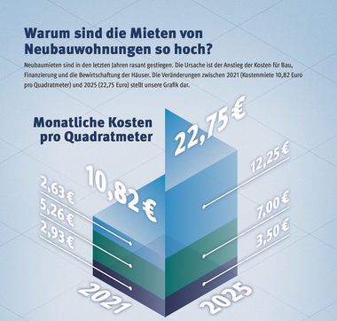 Eine Grafik, die die Ursachen für hohe Neubaumieten zeigt