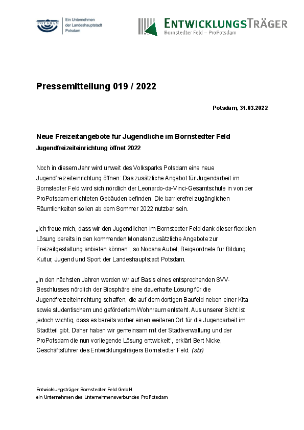 Entwicklungsträger Bornstedter Feld GmbH