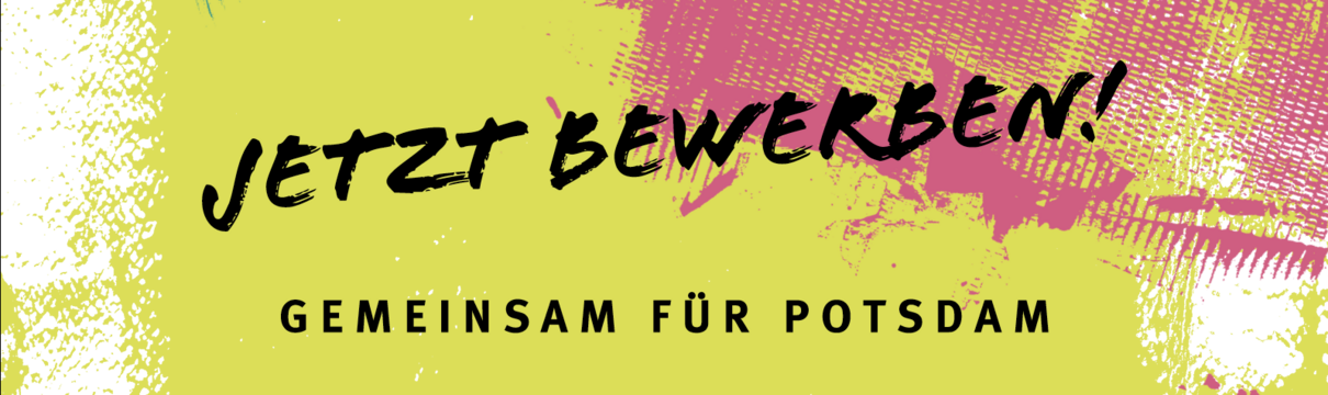 Das Logo von Gemeinsam für Potsdam mit dem Aufruf Jetzt bewerben!