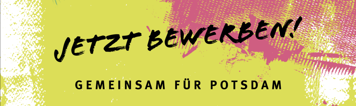 Gemeinsam für Potsdam Das Logo von Gemeinsam für Potsdam mit dem Aufruf Jetzt bewerben!