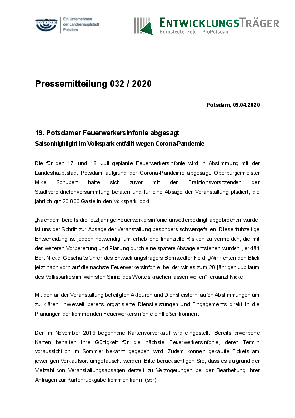 19. Feuerwerkersinfonie abgesagt