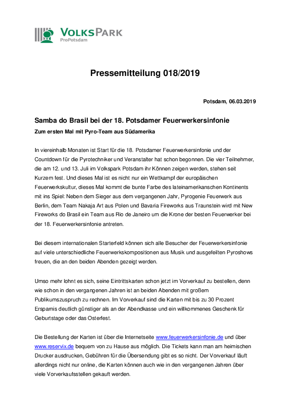 Samba do Brasil bei der 18. Potsdamer Feuerwerkersinfonie