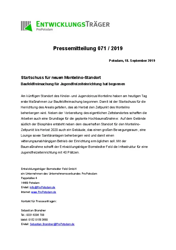 Entwicklungsträger Bornstedter Feld GmbH Entwicklungsträger Bornstedter Feld GmbH