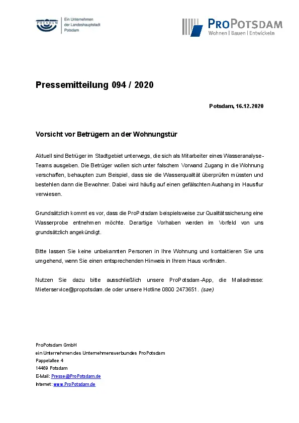 Vorsicht vor Betrügern an der Wohnungstür Vorsicht vor Betrügern an der Wohnungstür