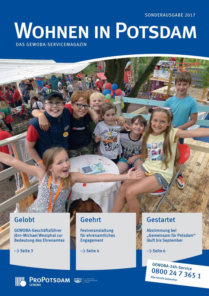 Cover des Gewoba-Servicemagazins Wohnen in Potsdam mit lachenden Kindern