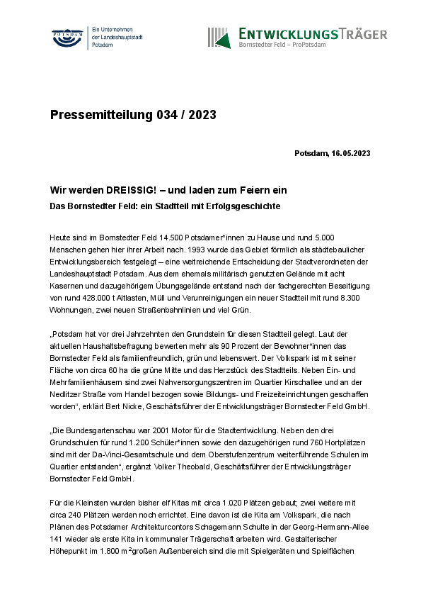Entwicklungsträger Bornstedter Feld 
