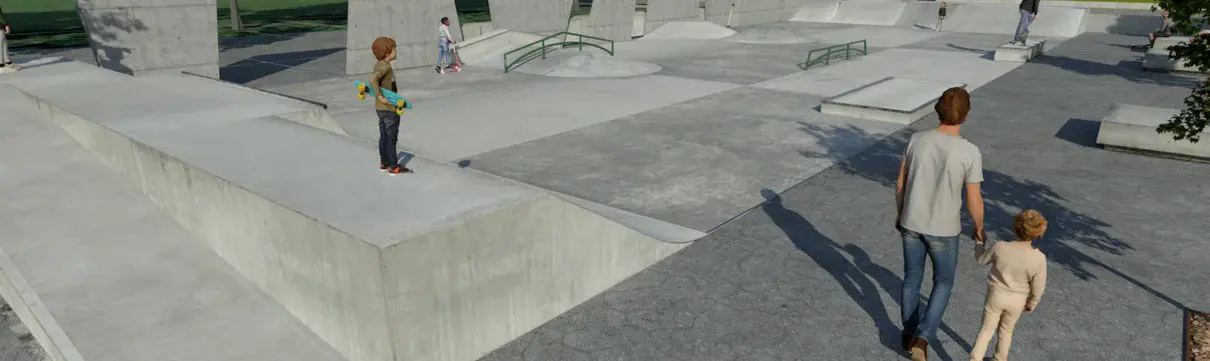 Zu sehen ist, wie die neue Skateanlage im Volkspark Potsdam eimmal aussehen soll.