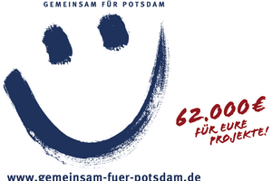 Ein buntes Banner mit einem lachenden Gesicht.