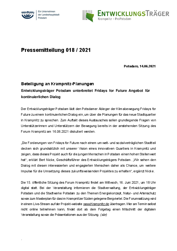 PM 018 Entwickungsträger Potsdam GmbH Dialog zu Krampnitz