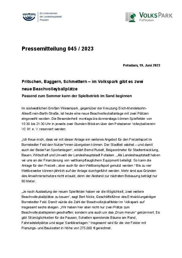 045/2023 Volkspark Potsdam Pressemitteilung