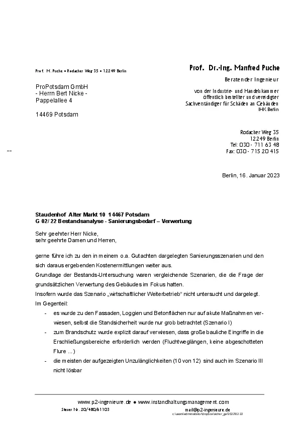 Stellungnahme Prof. Dr.-Ing. Manfred Puche Stellungnahme Prof. Dr.-Ing. Manfred Puche