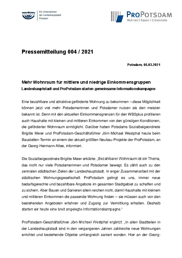 PM ProPotsdam Kampagnenstart WBSplus PM ProPotsdam Kampagnenstart WBSplus