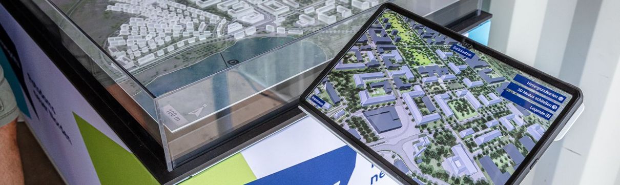 Auf einem Computermodell ist zu sehen, was im neuen Ortsteil Krampnitz gebaut werden soll.