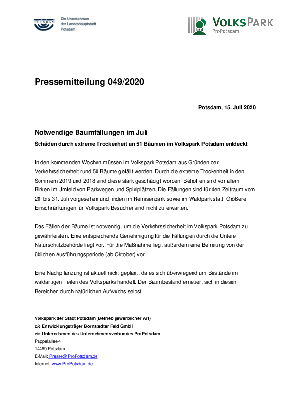 Pressemitteilung_Volkspark_Potsdam_Baumfällungen im Juli