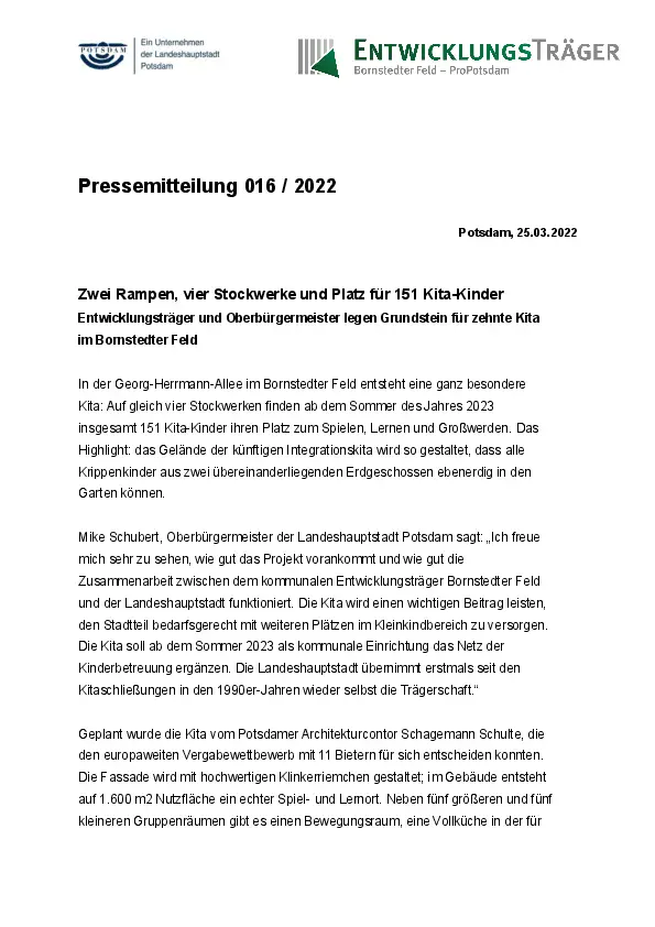 Entwicklungsträger Bornstedter Feld GmbH Entwicklungsträger Bornstedter Feld GmbH