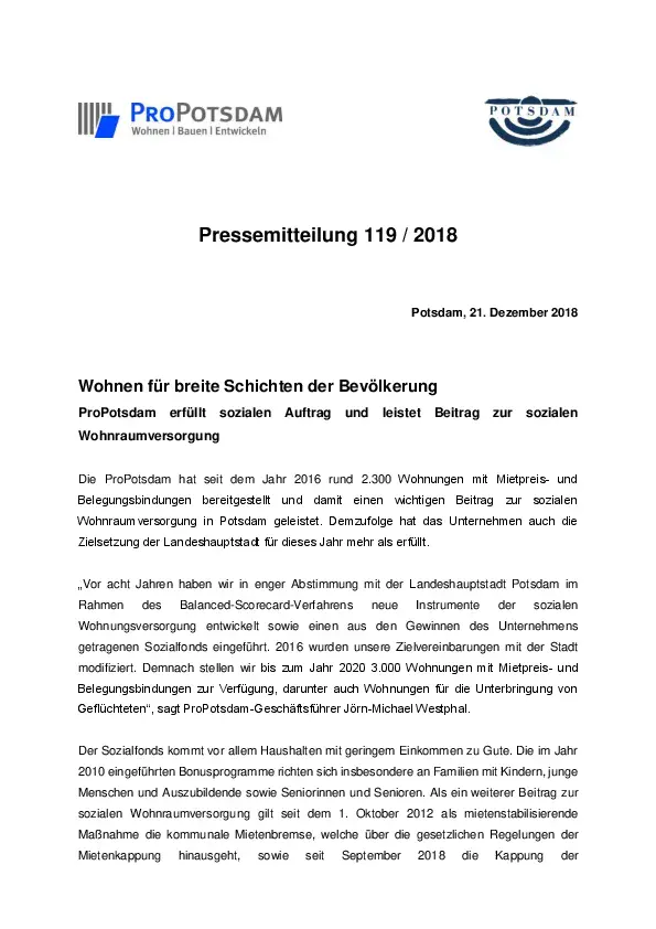 Wohnen für breite Schichten der Bevölkerung, Pressemitteilung Wohnen für breite Schichten der Bevölkerung, Pressemitteilung
