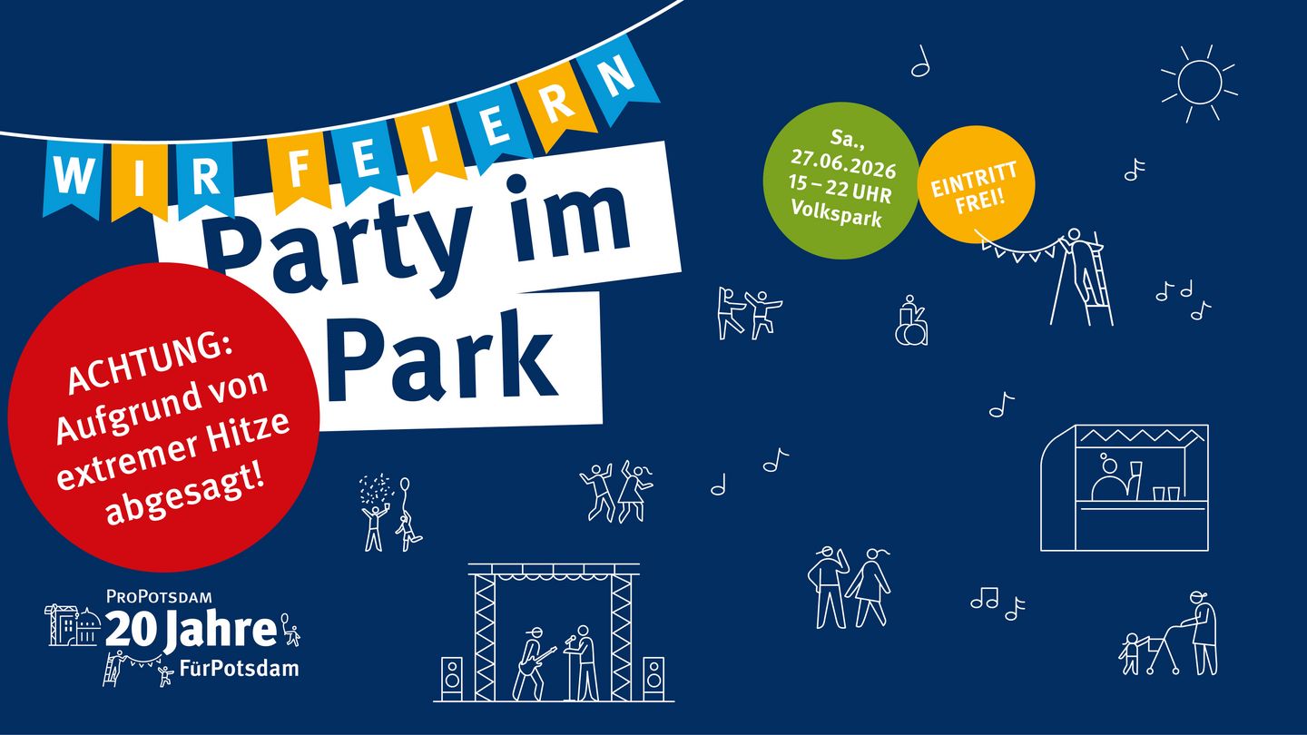 Blauer Hintergrund mit weißen Icons zum Thema: Party