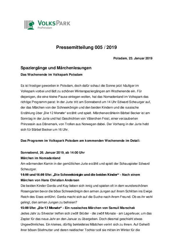 Spaziergänge und Märchenlesungen