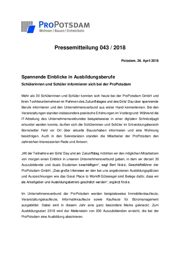 Spannende Einblicke in Ausbildungsberufe, Pressemitteilung Spannende Einblicke in Ausbildungsberufe, Pressemitteilung