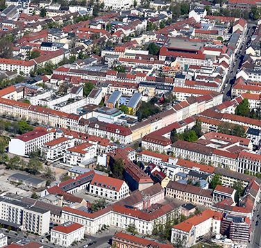 Luftaufnahme auf die dicht besiedelte Potsdamer Innenstadt