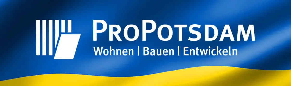 Das ProPotsdam-Logo auf einer Ukraine-Fahne