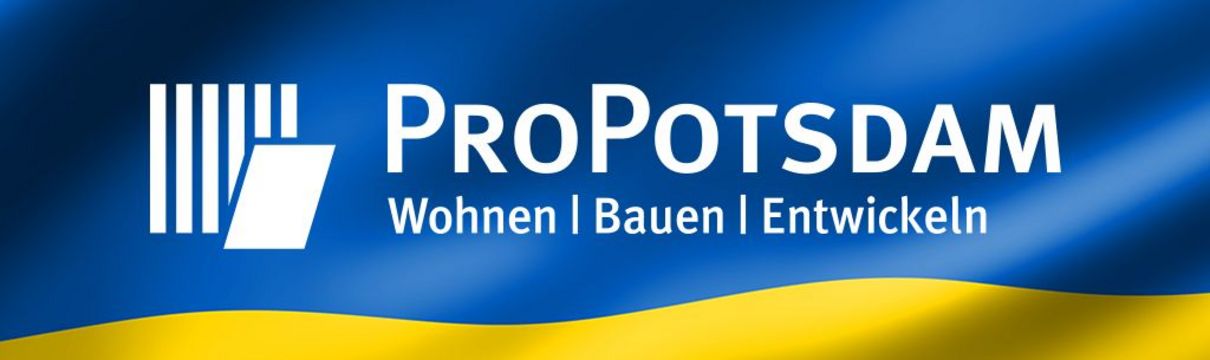 Das ProPotsdam-Logo auf einer Ukraine-Fahne