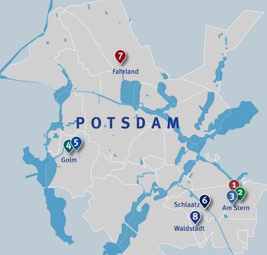 Draufsicht auf Potsdams Kieze und Verortung Sonderbauprogramm ProPotsdam