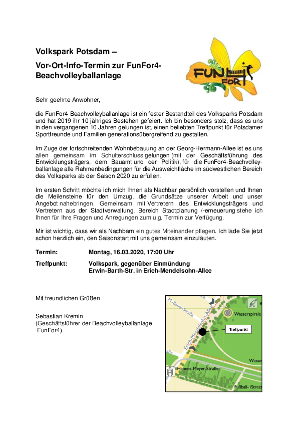 Einladung Informationsveranstaltung zur FunFor4-Beachvolleyballanlage