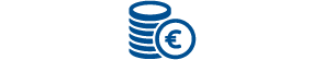 Grafisches Symbol zeigt einen Münzstapel und eine gekippte Euro-Münze davor